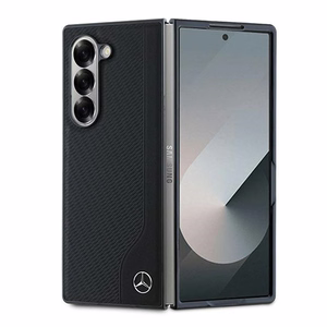 Mercedes Leather Wood Imitation MagSafe viedtālruņa apvalks Samsung Galaxy Z Fold 6 - melns