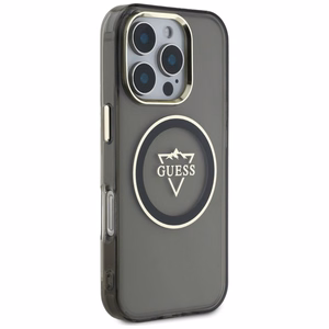 Guess IML Metal Mountain Logo Magnētiskais iPhone 16 Pro Max viedtālruņa apvalks - melns
