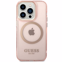 Guess GUHMP14XHTCMP iPhone 14 Pro Max 6.7" rozā/rozā cietais apvalks Zelta Kontūra Caurspīdīgs Magnētiskais