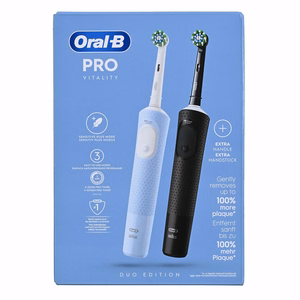 Oral-B Vitality Pro Duo – uzlādējama elektriskā zobu birste, 2 uzgaļi, 3 tīrīšanas režīmi, melns/zils/balts