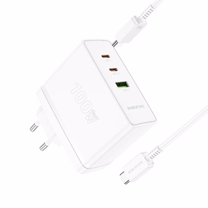 Borofone sienas lādētājs BN11 Imperial - USB + 2xType C - QC 3.0 PD 100W ar Type C uz Type C kabeli balts