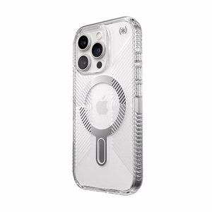 Speck Presidio Perfect-Clear Grip ClickLock & MagSafe vāciņš ierīcei iPhone 16 Pro, caurspīdīgs / hroma apdare / Serene Silver