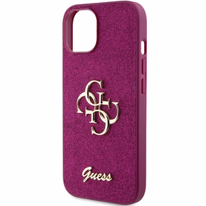 Guess Glitter Script Big 4G maciņš iPhone 15 - violets