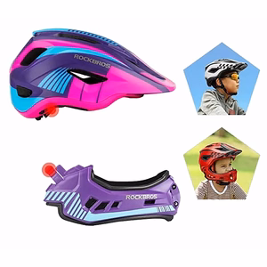Rockbros TT-32SBPP-S bērnu velosipēda ķivere ar noņemamu zoda aizsargu izmērs S - violeta-rozā