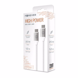 Forever kabelis USB-C - USB-C 1,2 m 3A 20W WHP12320 balts