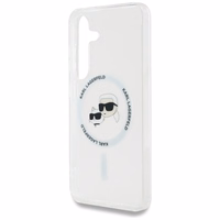 Viedtālruņa apvalks Karl Lagerfeld Button Karl & Choupette Heads Izdrukāts logotips MagSafe Samsung Galaxy S25 - balts