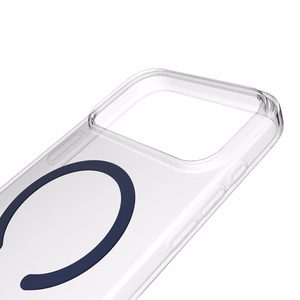 Puro Lite Mag TPU+PC viedtālruņa apvalks saderīgs ar MagSafe iPhone 17 Pro - caurspīdīgs ar zilu gredzenu