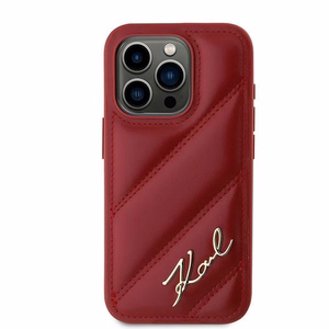 Karl Lagerfeld diagonāli stepēts Script viedtālruņa apvalks iPhone 15 Pro - sarkans