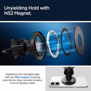 Spigen MFT13 MagSafe automašīnas turētājs pie paneļa vai gaisa atveres – sudraba