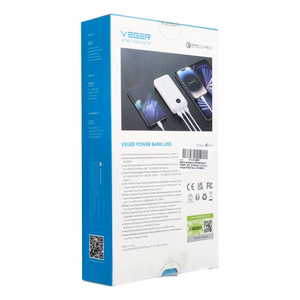 VEGER portatīvais lādētājs 20000 mAh PD QC3.0 2A20W L20S (VP2039PD / W2039PD) balts