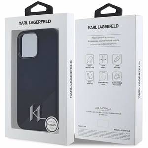 Karl Lagerfeld Silikona Shadow Metal Initial Magnētiskais viedtālruņa apvalks iPhone 15 Pro melns