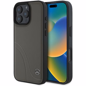 Mercedes MB Curved Stitches Ādas iPhone 16 Pro Max apvalks - brūns