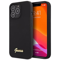 Viedtālruņa apvalks Guess GUHCP13XLSLMGBK iPhone 13 Pro Max 6.7" melna/melna cietais apvalks Silikona Uzraksts Zelta Logotips