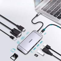 Choetech 9in1 daudzfunkcionāls USB Type C centrmezgls - 3x USB 3.2 Gen 1 / SD un TF atmiņas karšu lasītājs / HDMI 4K 30Hz / VGA Full HD 60Hz / USB Type C / RJ45 pelēks (HUB-M15 pelēks)