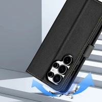 Dux Ducis Lawa ādas apvalks Samsung Galaxy S25 Ultra ar noņemamu magnētisko maku - melns