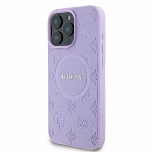 Guess Saffiano Peonija Klasiskais Logotips Magnētiskais viedtālruņa apvalks iPhone 16 Pro Max - violets