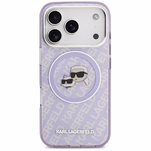 Karl Lagerfeld IML Mirdzošais Karl & Choupette Heads Logo magnētiskais viedtālruņa apvalks iPhone 17 Pro Max - violets