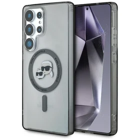 Viedtālruņa apvalks Karl Lagerfeld Button Karl & Choupette Heads Printed Logo Magnētiskais Samsung Galaxy S25 Ultra melns