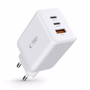 Tech-Protect C65W lādētājs 2x USB-C PD 65W / USB-A QC 3.0 - balts