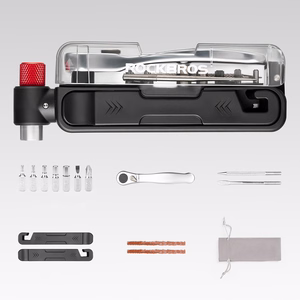 Rockbros Multitool velosipēda instrumentu komplekts ar CO2 pumpi un sprūdrata atslēgu, melns