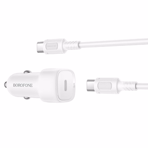 Borofone Auto lādētājs BZ34A Cloud - C tipa - PD 20W ar C tipa lādētāju uz C tipa lādētāju, balts