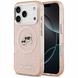 Karl Lagerfeld IML Glitter Karl & Choupette Heads Logo MagSafe Чехол для iPhone 17 Pro - розовый