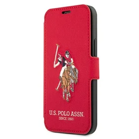 US Polo USFLBKP12MPUGFLRE iPhone 12/12 Pro 6,1" sarkans grāmatas tipa viedtālruņa apvalks Polo Embroidery Collection