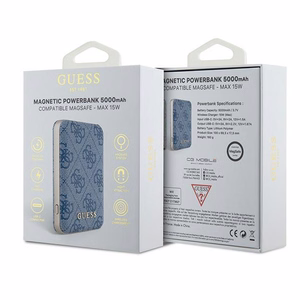 Guess беспроводной внешний аккумулятор 15W GUPB5FP4EMGB 5000mAh синий/синий 4G Leather Metal Logo MagSafe