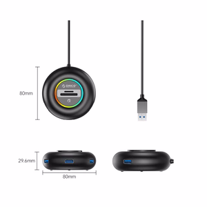 Orico YXR5-U3 RGB USB Hub 4-Port USB-A 3.0 with SD and microSD Card Reader 0.3m - Black