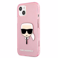 Karl Lagerfeld Glitter Karl's Head apvalks iPhone 13 mini - rozā