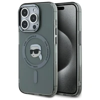 Karl Lagerfeld KLHMP15XHLSKIK iPhone 15 Pro Max 6.7" melns cietais viedtālruņa apvalks IML Metal Karl Head Magnētiskais (MagSafe)