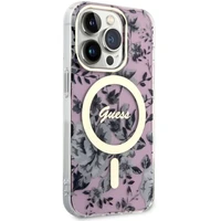 Guess GUHMP14XHCFWSP iPhone 14 Pro Max 6.7" rozā cietais viedtālruņa apvalks Flower Magnētiskais