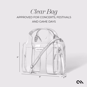 Case-Mate Micro Tote Bag water-resistant shoulder bag, Silver Chrome / Clear