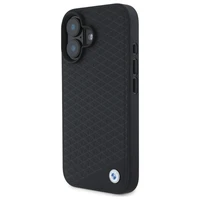 BMW zīmes ādas dimanta metāla logotips magnētiskais iPhone 16 viedtālruņa apvalks - melns