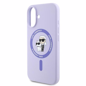 Karl Lagerfeld silikona magnētiskais viedtālruņa apvalks iPhone 16 Plus ar Karl & Choupette galvu gredzenu - violeta