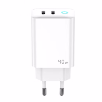 JELLICO sienas lādētājs EU19 GaN PD 40W 2xUSB-C + kabelis USB-C - Lightning Balts