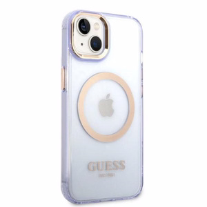 Guess GUHMP14SHTCMU iPhone 14 6.1" violeta/violeta cietais apvalks Zelta kontūra Caurspīdīgs Magnētiskais