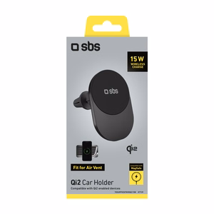 Qi2 bezvadu lādētāja turētājs SBS TESUPPVENTWIRQI215W, saderīgs ar MagSafe - melns