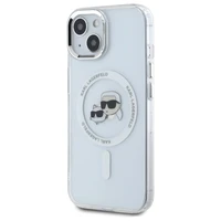 Karl Lagerfeld IML Metāla Karl&Choupette galva MagSafe apvalks iPhone 15 - balts