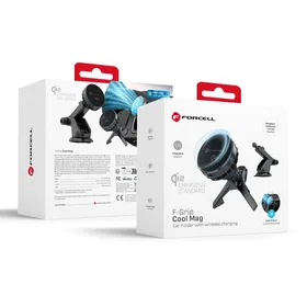 FORCELL F-GRIP Cool Mag magnētiskais automašīnas turētājs vējstiklam / gaisa ventilācijas režģim ar Cold Protect dzesēšanas tehnoloģiju un bezvadu uzlādi, savietojams ar MagSafe Qi2 15W lādētāju, melns