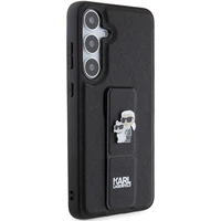 Karl Lagerfeld Gripstand Saffiano Karl&Choupette Pins viedtālruņa apvalks Samsung Galaxy S24 - melns