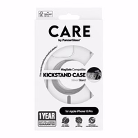 CARE by PanzerGlass viedtālruņa apvalks ar statīvu MagSafe iPhone 15 Pro - sudrabains