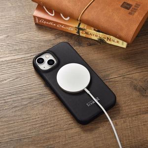 iCarer CE Premium ādas folio vāciņš iPhone 14 Plus ar MagSafe magnētisku flip vāciņu - melnā krāsā