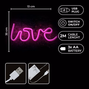 Neon LED Light LOVE rozā Bat + USB FLNE05 Forever Light