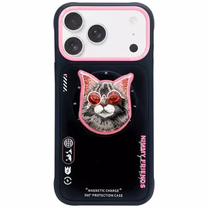 NIMMY viedtālruņa apvalks GLASSES COOL CAT saderīgs ar MagSafe priekš IPHONE 17 melns rozā