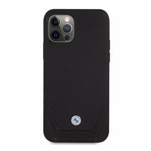 BMW Ādas perforēts viedtālruņa apvalks iPhone 12 Pro Max - melns