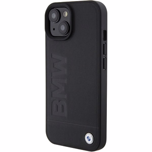 BMW Magnētiskais Ādas Hot Stamp viedtālruņa apvalks iPhone 15 Plus - melns