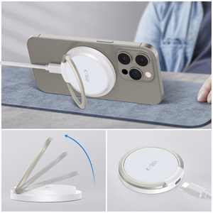 Tech-Protect QI15W-A33 indukcijas lādētājs ar MagSafe un statīvu ar USB-A / USB-C kabeli - balts