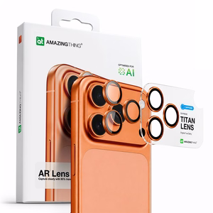 Защитное стекло объектива AmazingThing AR Sapphire для iPhone 17 Pro / Pro Max — с оранжевой рамкой