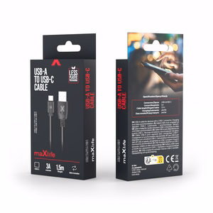 Maxlife kabelis USB - USB-C 1,5 m 3A melns